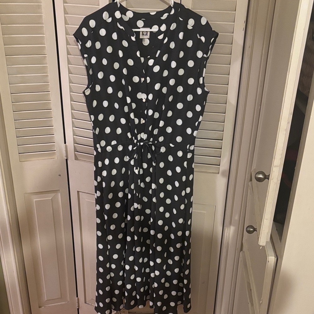 Anne Klein Black and White Polka Dot Midi Dress